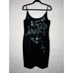 Y2K Maggy London Black Floral Beaded Strap Slip Dress Petite 14